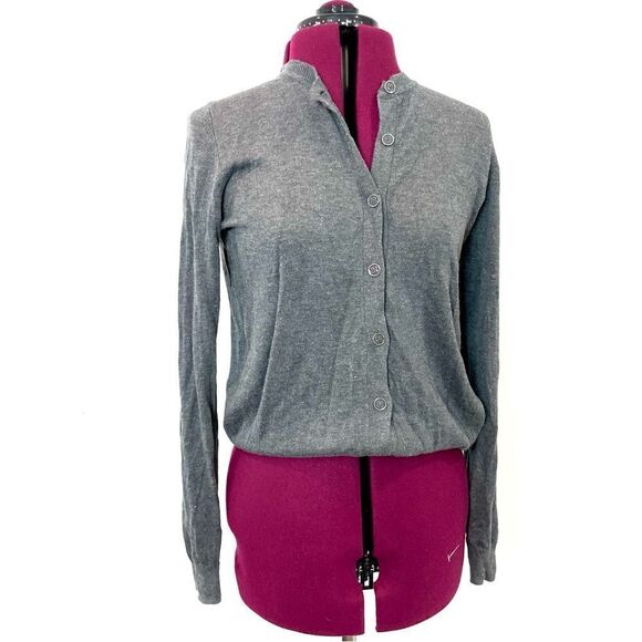 Nicole Miller Gray Button Up Cardigan with Lurex Silver Threads - Picture 2 of 12